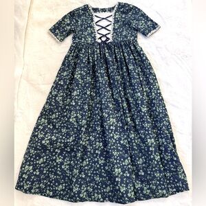 Homemade Floral Pioneer or German Dress, Blue & Green